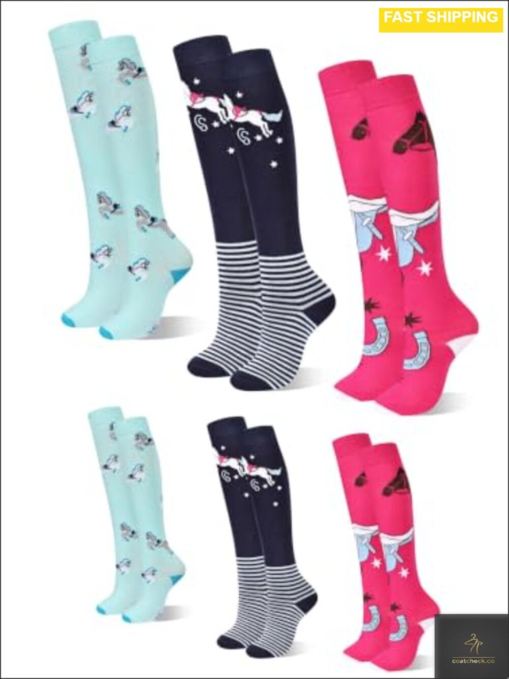 Horse Riding Socks 6-Pair Set Cotton Knee-High Equestrian Women Kids